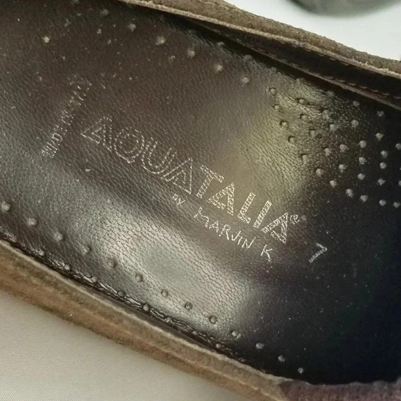 Aquatalia Size 7 Chocolate Brown Suede Leather Wedge Slip On Hook & Loop Loafers - Picture 4 of 12